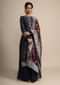 Midnight Blue Palazzo Suit With Weaved Buttis And Dupatta With Colorful Thread Embroidered Floral Jaal