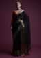 Midnight Blue Saree In Organza Silk With Abla Embroidered Buttis And Unstitched Red Brocade Blouse Online - Kalki Fashion
