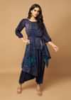 Midnight Blue Cowl Drape Jumsuit In Handmade Multi Color Sunflower Bandhani