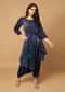 Midnight Blue Cowl Drape Jumsuit In Handmade Multi Color Sunflower Bandhani