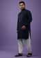 Midnight Blue Pathani Suit Set In Cotton With A Heavy Placket Design