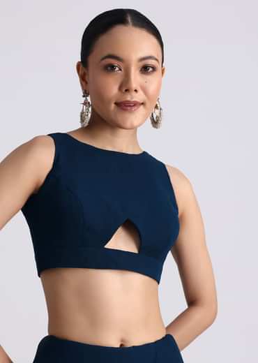Midnight Blue Saree With Parsi Gara Work