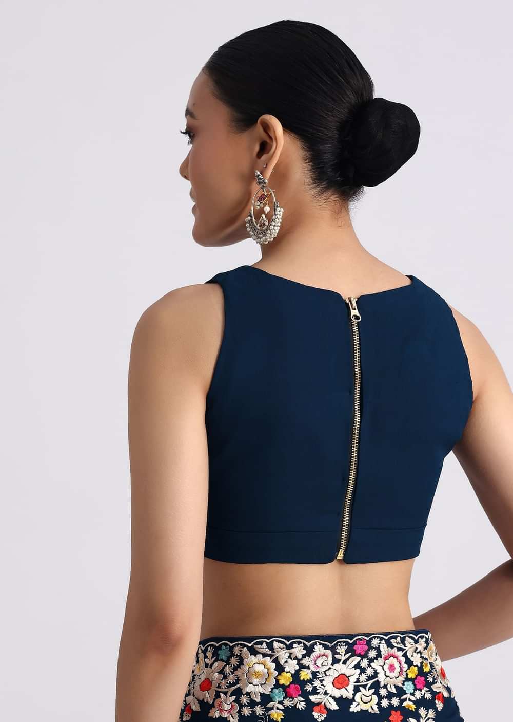 Midnight Blue Saree With Parsi Gara Work