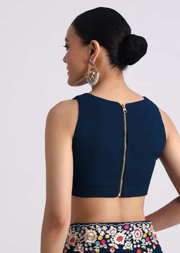 Midnight Blue Saree With Parsi Gara Work