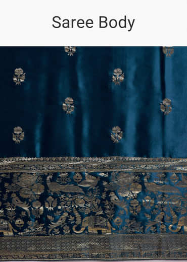 Midnight Blue Satin Woven Saree With Delicate Hand Embroidery Midnight Blue Satin Woven Saree With Delicate Hand Embroidery