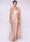 Milano satin pre stitched saree with pallo border in feather only on Kalki