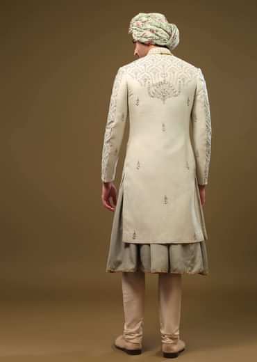 Pista Green Silk Sherwani Set In Delicate Embroidery