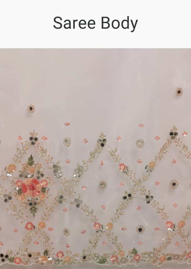 Milky White 3D Embroidered Tissue Silk Saree