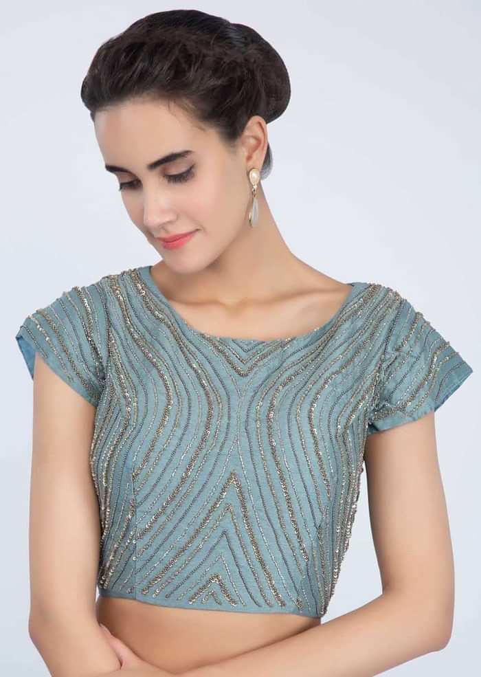 Mineral Alloy Grey Georgette Saree With Ruffles On The Hem And Pallu Online - Kalki Fashion