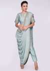 Mint blue saree with pant enhanced with a lycra top layer only on Kalki