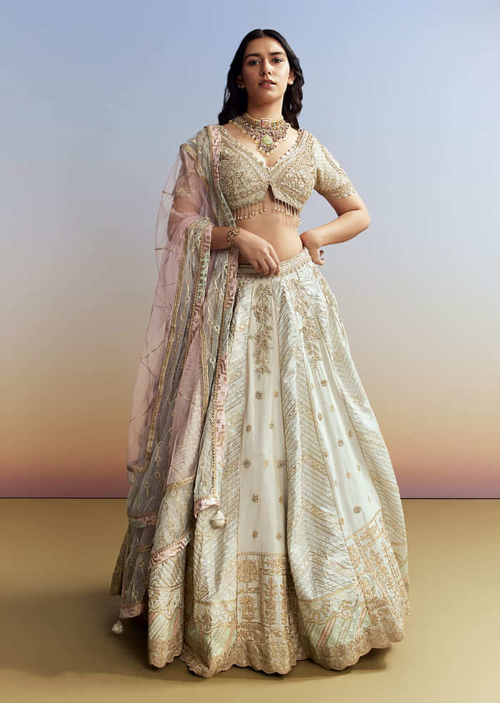 Mint Blue Tissue Embroidered Bridesmaid Lehenga