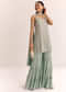 Mint Green Chinon Kurta Set With Cutdana Moti And Choker Dupatta