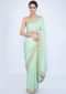 Mint green crepe silk saree with butti and border only on Kalki
