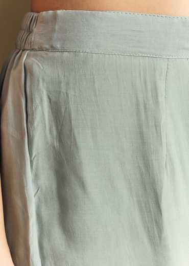 Mint Green Crop Top Set With Embroidered Organza Jacket