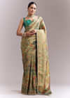 Mint Green Dola Silk Woven Saree With Embroidered Nature Motifs