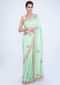 Mint green dupion silk blouse with multi color embroidery and butti only on Kalki