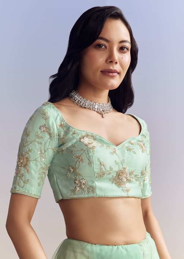 Mint Green Net Saree With Heavily Embroidered Border