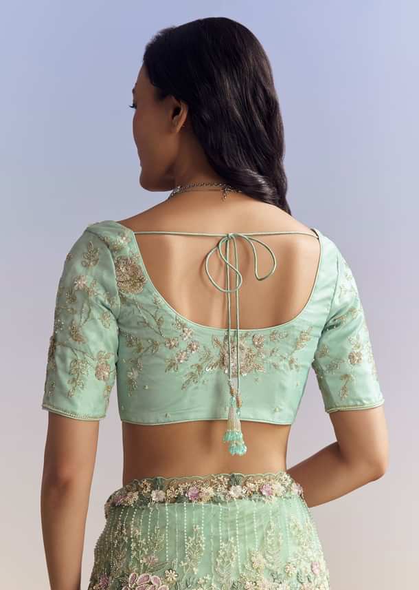 Mint Green Net Saree With Heavily Embroidered Border