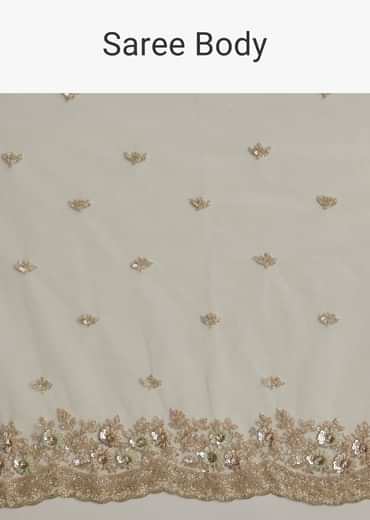 Mint Green Net Saree With Scallop Border And Heavy Embroidery