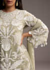 Mint Green Organza Kurta Set With Thread And Moti Work