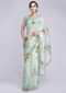 Mint green organza saree in digital floral print only on Kalki
