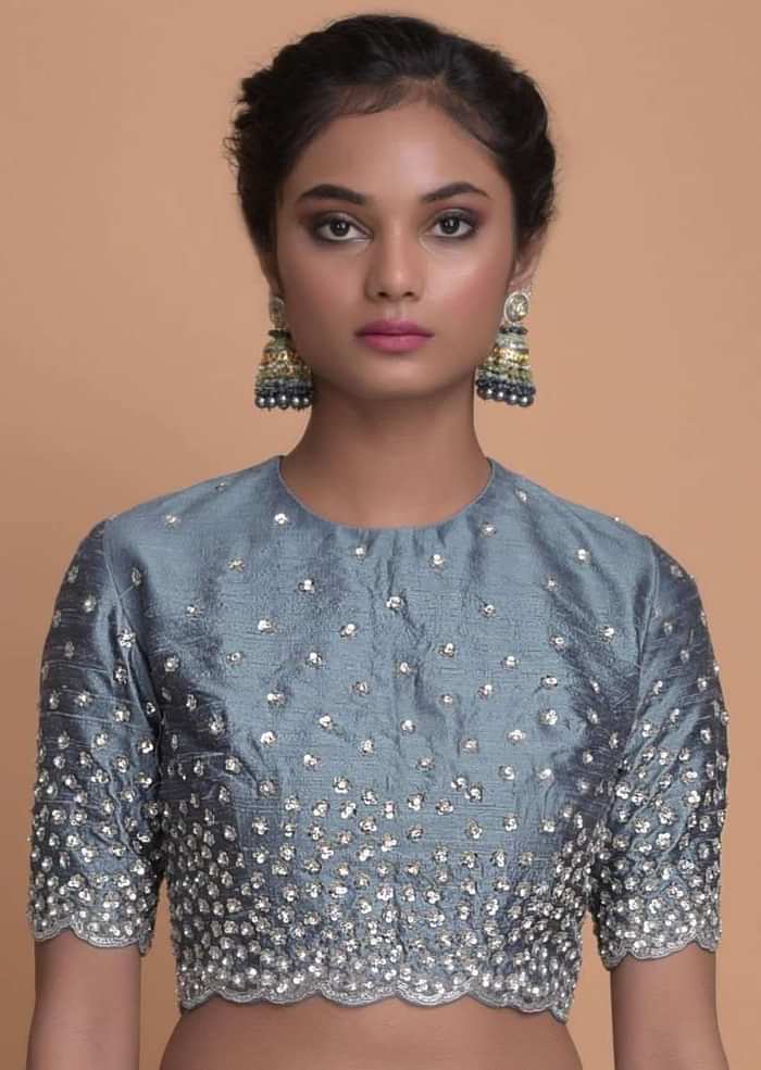 Mint Green Saree In Organza With Embellished Scallop Cut Border Online - Kalki Fashion