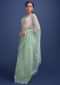 Mint Green Saree In Organza With Sequins, Beads And Gotta Patches In Floral Motifs Online - Kalki Fashion