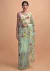 Mint Green Saree In Organza With Thread Embroidery In Floral Pattern Online - Kalki Online