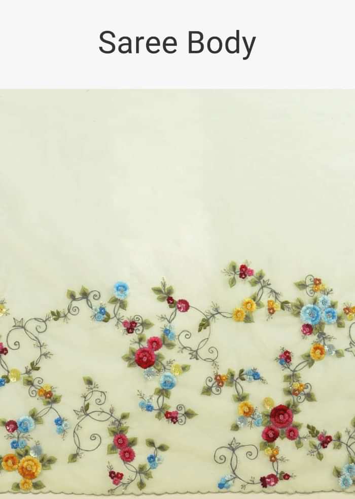 Mint Green Saree In Organza With Thread Embroidery In Floral Pattern Online - Kalki Online
