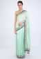 Mint green satin silk saree with embroidered border only on Kalki