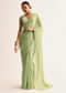 Mint Green Scallop Bordered Saree With Foil Printed Stripes