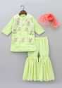 Mint Green Sharara Suit In Muslin Cotton With Zari Embroidered Butti And Patch Net Dupatta Online - Kalki Fashion