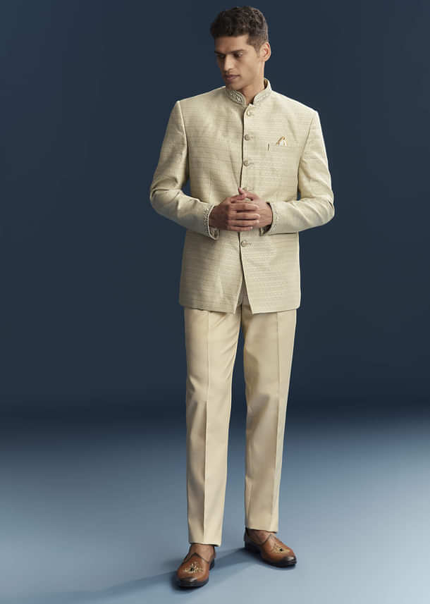 Mint Green Silk Jodhpuri Suit For Men With Hand Embroidery Mint Green Silk Jodhpuri Suit For Men With Hand Embroidery