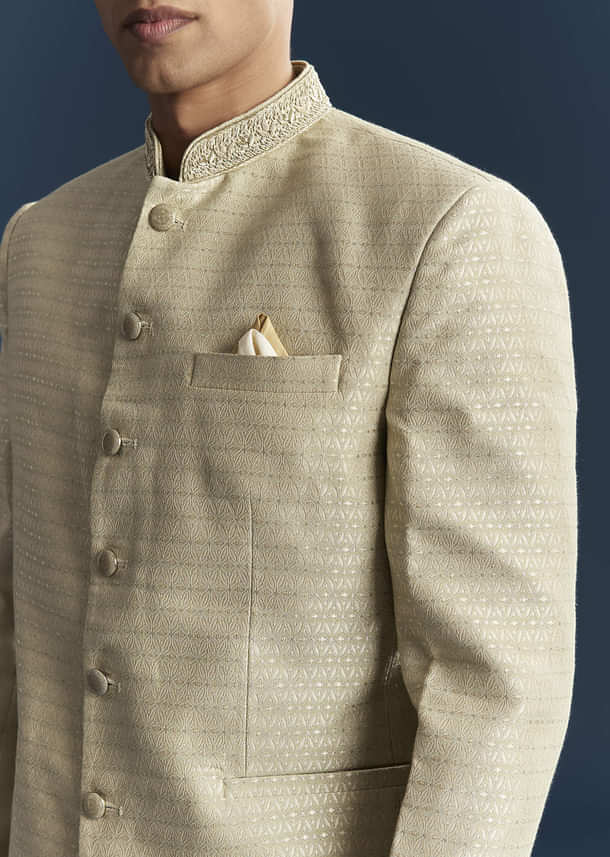 Mint Green Silk Jodhpuri Suit For Men With Hand Embroidery Mint Green Silk Jodhpuri Suit For Men With Hand Embroidery