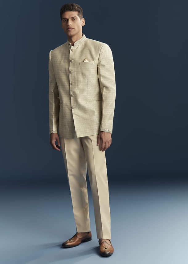 Mint Green Silk Jodhpuri Suit For Men With Hand Embroidery Mint Green Silk Jodhpuri Suit For Men With Hand Embroidery