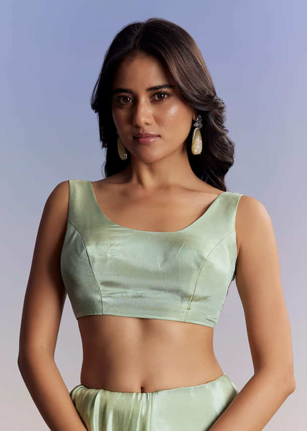 Mint Green Tissue Saree With Gota Patti Embroidery