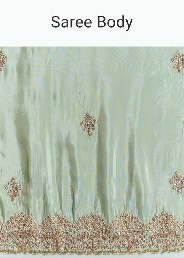 Mint Green Tissue Saree With Gota Patti Embroidery
