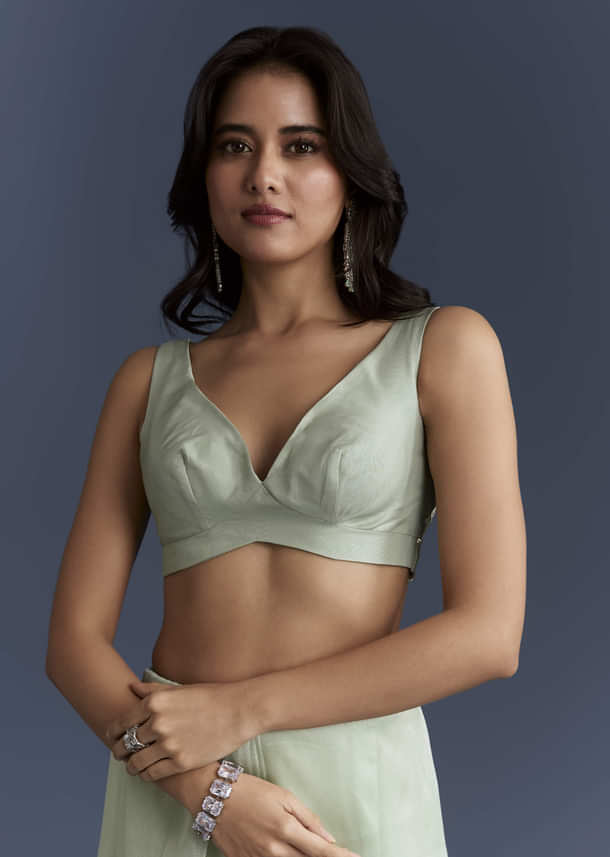 Mint Green Tissue Saree With Heavy Hand Embroidery Mint Green Tissue Saree With Heavy Hand Embroidery