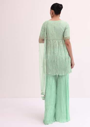 Mint Blue Embroidered Kurta Sharara Set
