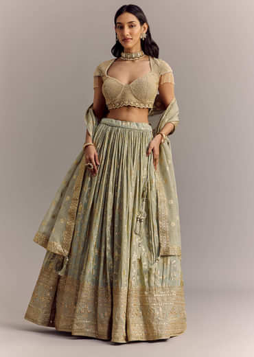 Mint Blue Embroidered Lehenga Set