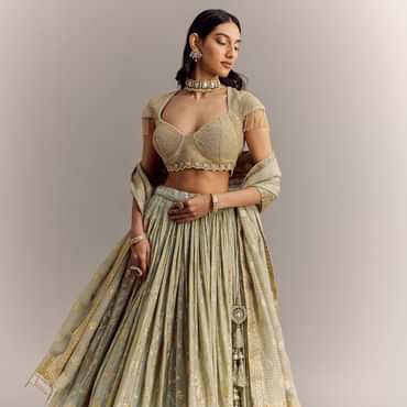 Mint Blue Embroidered Lehenga Set