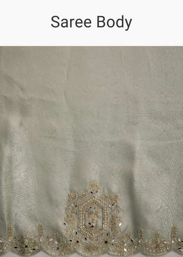 Mint Blue Jacquard Saree With Zardosi And Mirror Embroidery