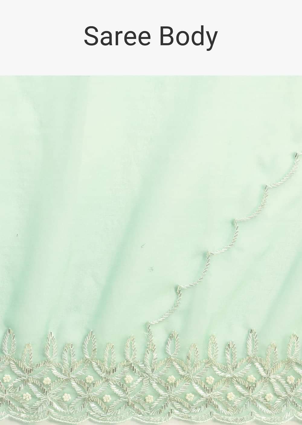 Mint Blue Organza Saree With Cutdana Embroidery And Scallop Border With Unstitched Blouse