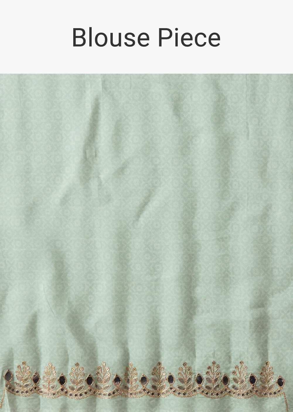 Mint Blue Saree In Muslin With Floral Print And Embroidery In Gotta Patti Work