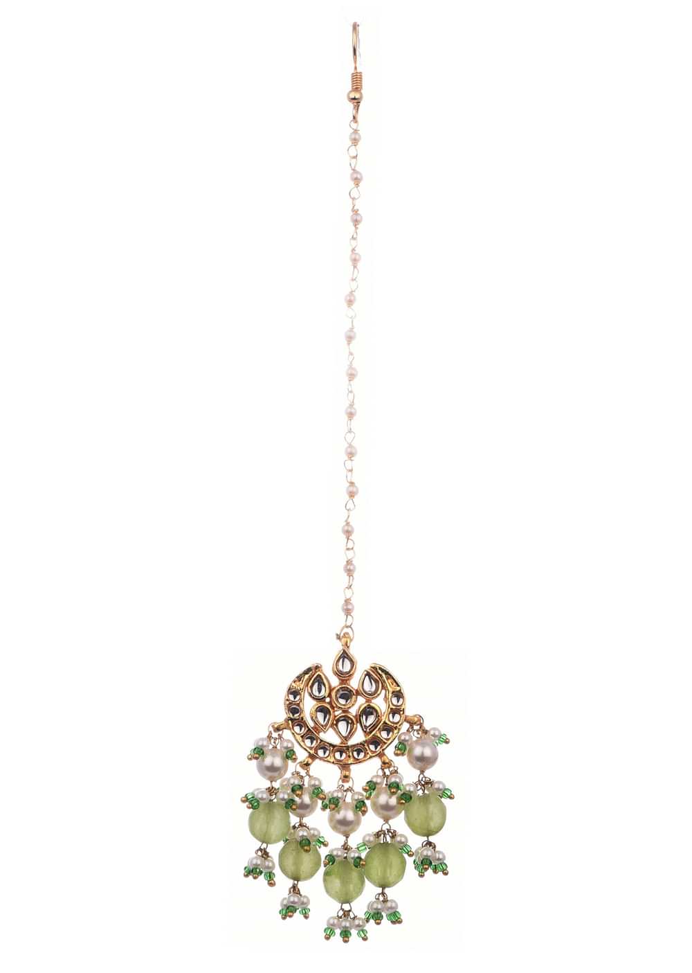Mint Green And Gold Kundan Short Necklace Set In Mix Metal