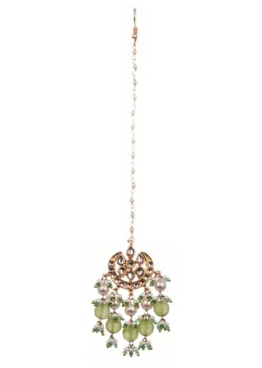 Mint Green And Gold Kundan Short Necklace Set In Mix Metal
