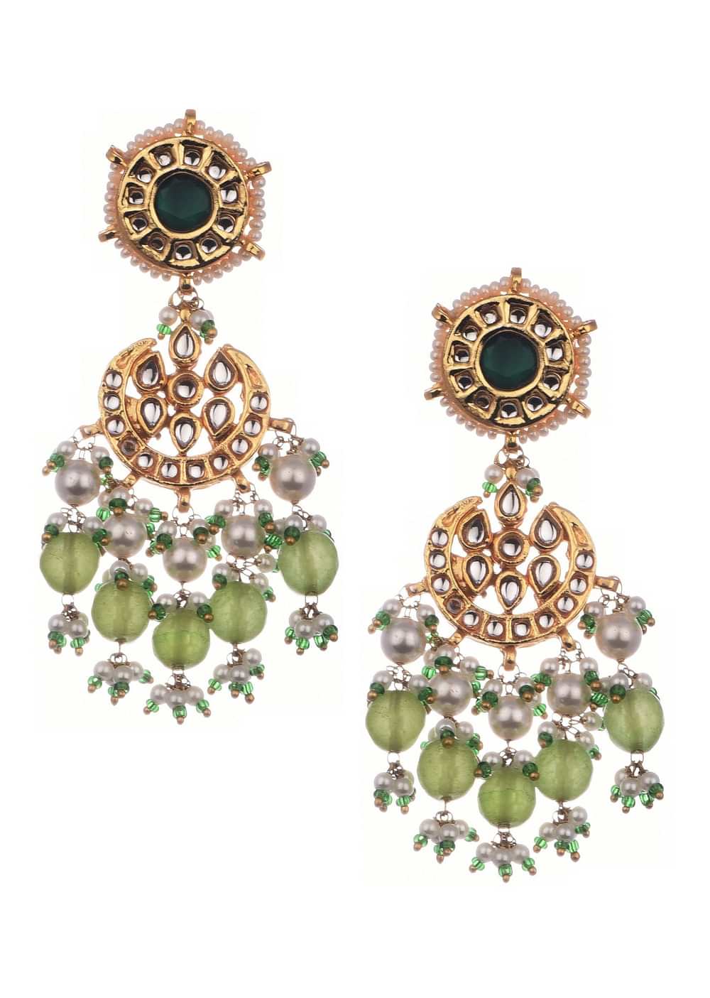 Mint Green And Gold Kundan Short Necklace Set In Mix Metal
