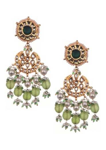 Mint Green And Gold Kundan Short Necklace Set In Mix Metal