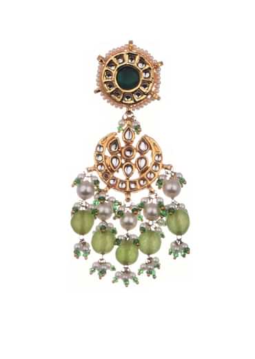 Mint Green And Gold Kundan Short Necklace Set In Mix Metal