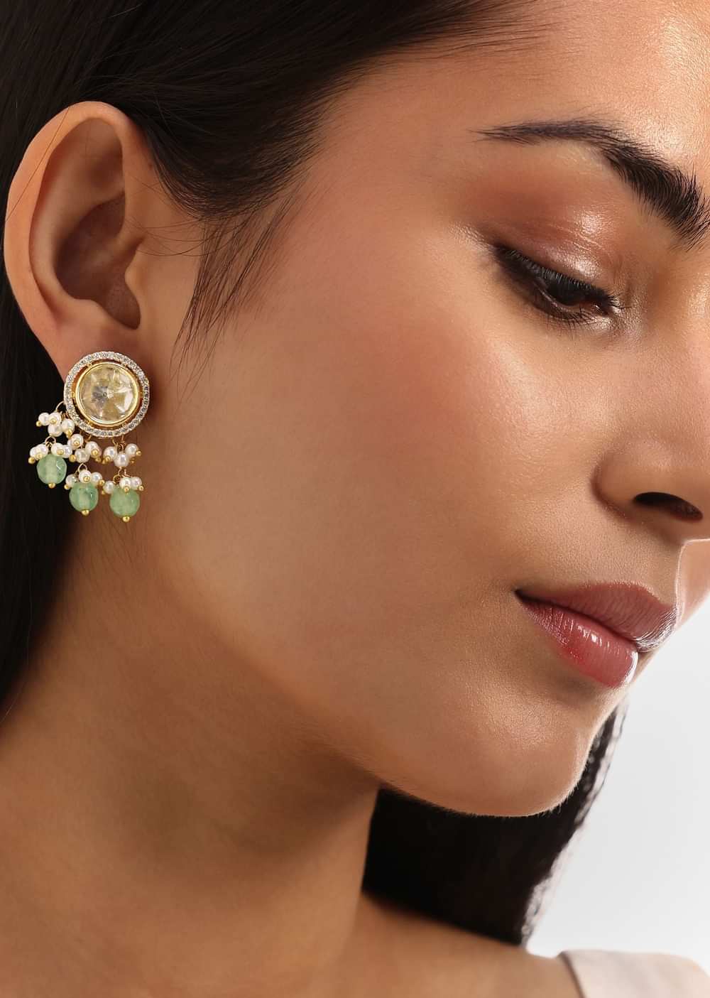 Mint Green And Gold Pachi Kundan Pendant Necklace Set